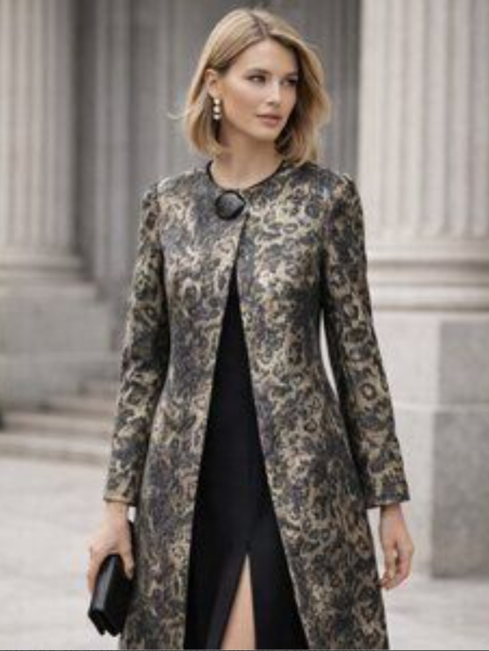 Dana Buchman Metallic Animal Jacquard Duster Coat Size 8